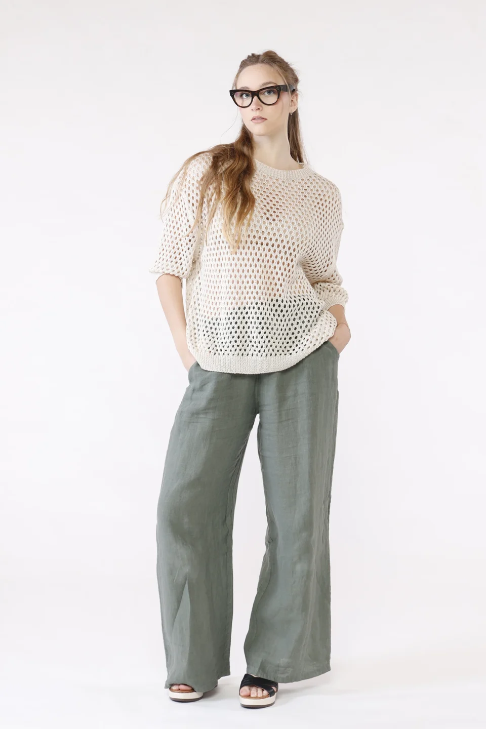 MAGLIA Traforata con scollo a giro e manica a tre quarti ONEWORLD HYBRID