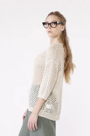 MAGLIA Traforata con scollo a giro e manica a tre quarti