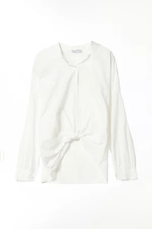 CAMICIA in cotone con fondo arrotondato e foglie ricamate