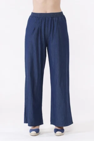 PANTALONE wide leg in denim con elastico di chiusura in vita