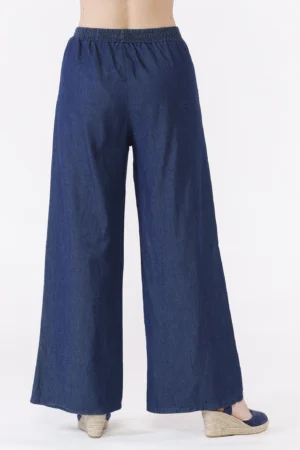 PANTALONE wide leg in denim con elastico di chiusura in vita