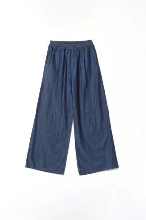 PANTALONE wide leg in denim con elastico di chiusura in vita