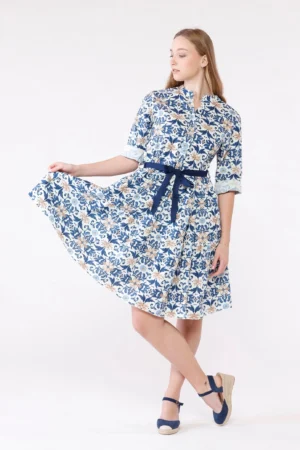 ABITO fantasia di fiori a manica lunga e bottoni su scollo alla coreana ONEWORLD HYBRID