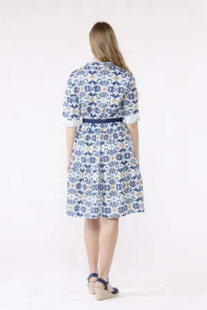 ABITO fantasia di fiori a manica lunga e bottoni su scollo alla coreana