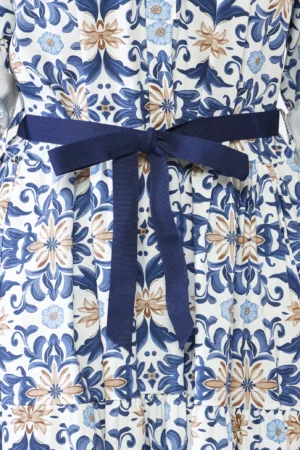 ABITO fantasia di fiori a manica lunga e bottoni su scollo alla coreana