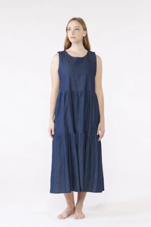 ABITO abito denim con gonna stratificata a sbuffo smanicato