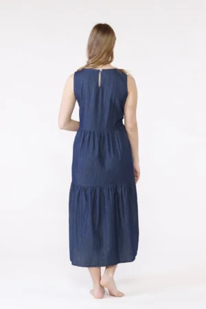 ABITO abito denim con gonna stratificata a sbuffo smanicato