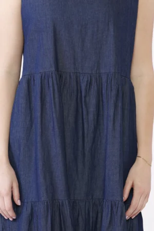 ABITO abito denim con gonna stratificata a sbuffo smanicato