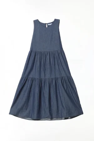 ABITO abito denim con gonna stratificata a sbuffo smanicato