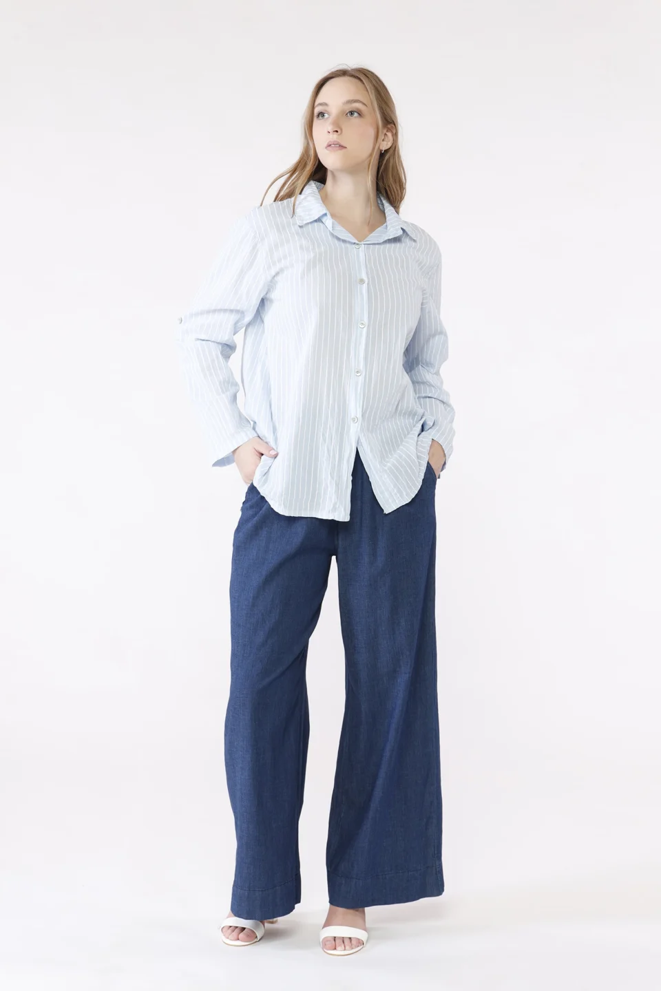 CAMICIA business woman a righe con colletto alla francese ONEWORLD HYBRID