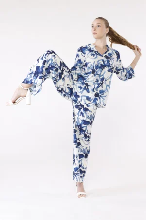 PANTALONE wide leg a fantasia astratta con elastico di chiusura