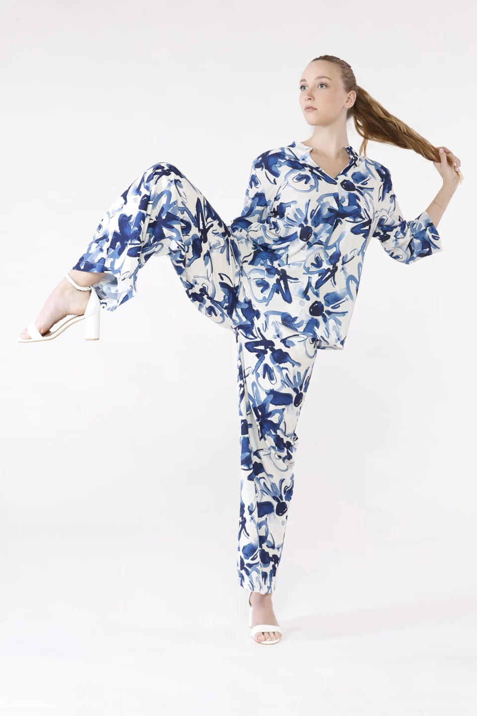 PANTALONE wide leg a fantasia astratta con elastico di chiusura ONEWORLD HYBRID