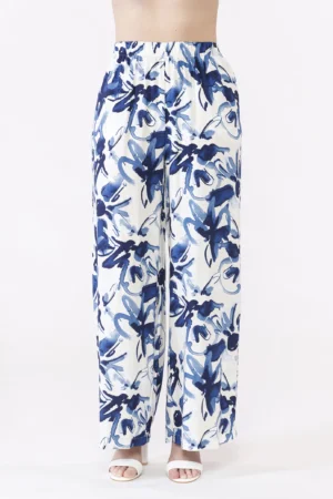 PANTALONE wide leg a fantasia astratta con elastico di chiusura