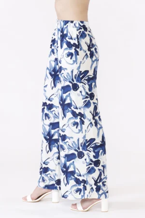 PANTALONE wide leg a fantasia astratta con elastico di chiusura