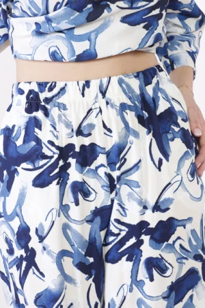PANTALONE wide leg a fantasia astratta con elastico di chiusura