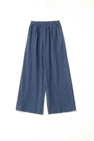 PANTALONE wide leg in denim con comode tasche ed elastico di chiusura in vita