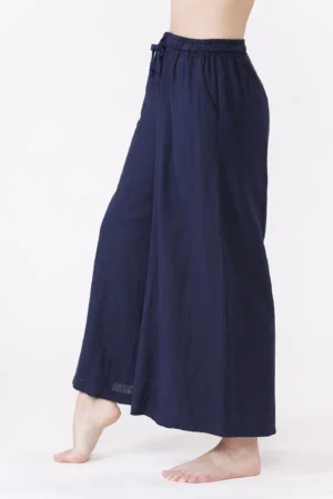 PANTALONE wide leg in cotone e lino con laccetto elastico di chiusura in vita