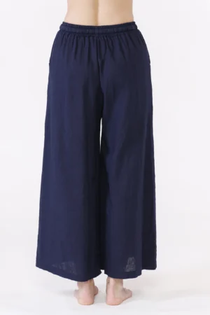 PANTALONE wide leg in cotone e lino con laccetto elastico di chiusura in vita