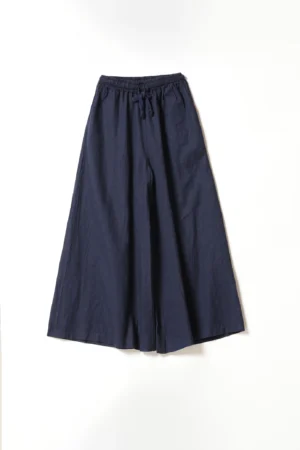 PANTALONE wide leg in cotone e lino con laccetto elastico di chiusura in vita