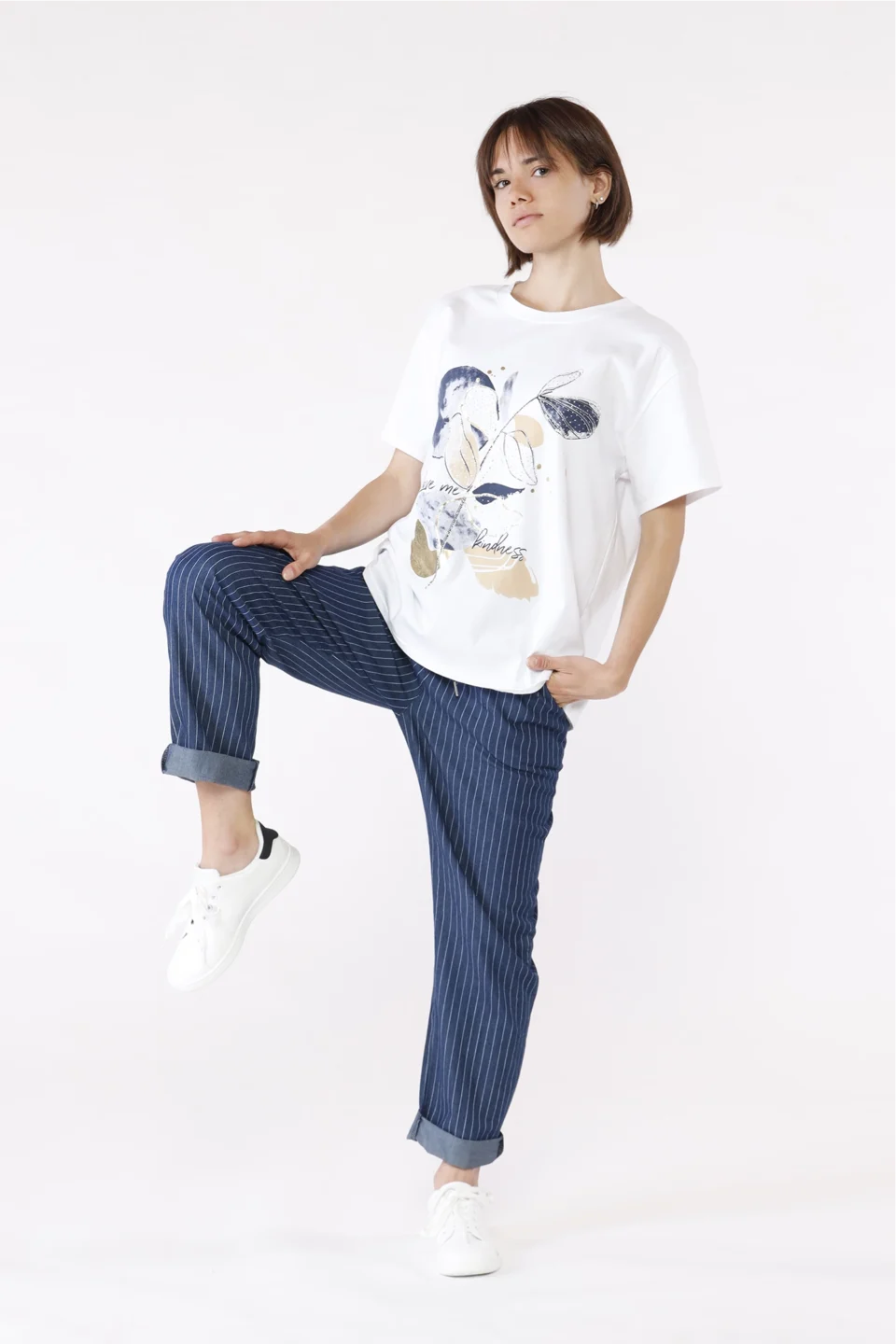 T-SHIRT stampa rametto con foglie a girocollo con manica corta ONEWORLD HYBRID