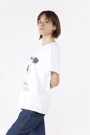 T-SHIRT stampa rametto con foglie a girocollo con manica corta