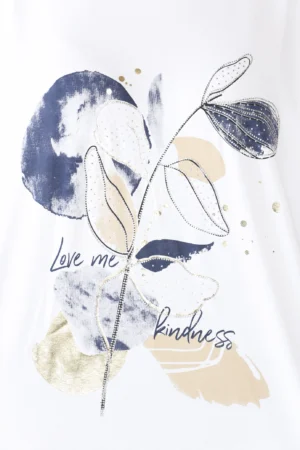 T-SHIRT stampa rametto con foglie a girocollo con manica corta