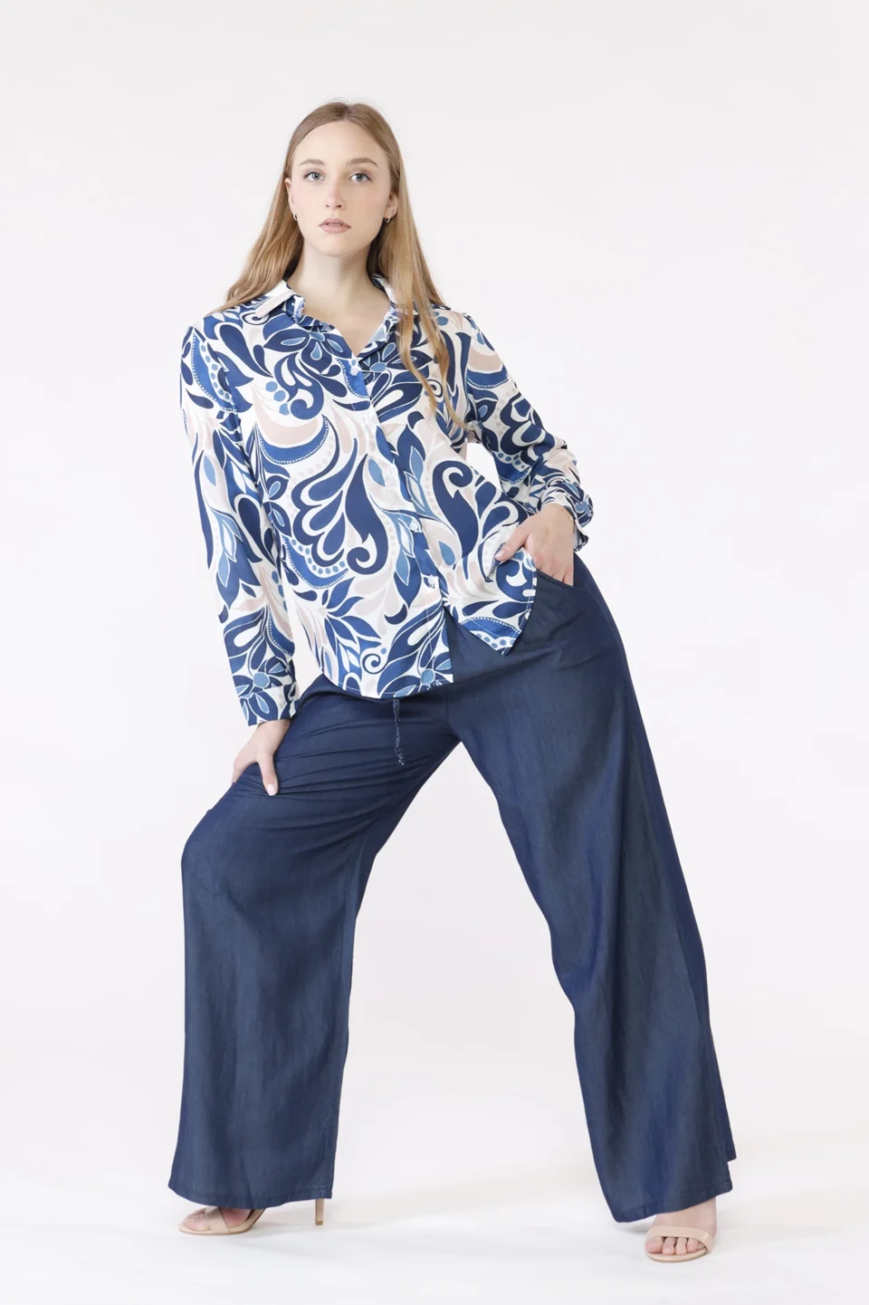 PANTALONE wide leg in viscosa con laccetto elastico di chiusura in vita ONEWORLD HYBRID