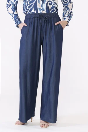 PANTALONE wide leg in viscosa con laccetto elastico di chiusura in vita