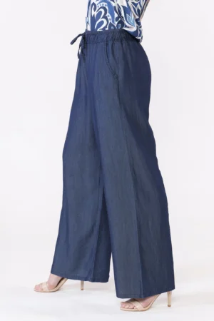 PANTALONE wide leg in viscosa con laccetto elastico di chiusura in vita