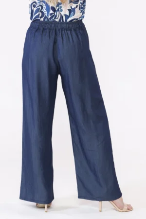 PANTALONE wide leg in viscosa con laccetto elastico di chiusura in vita