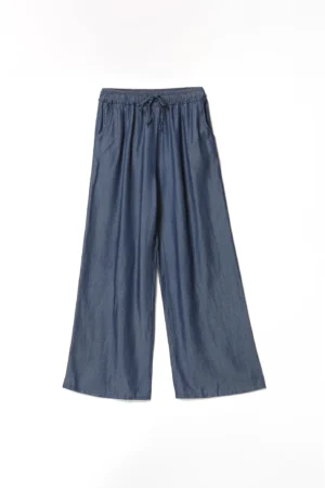 PANTALONE wide leg in viscosa con laccetto elastico di chiusura in vita