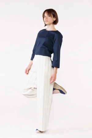 PANTALONE comodo wide leg rigato con tasche laterali