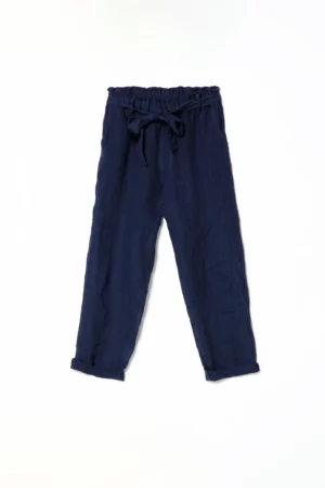 PANTALONE classico in puro lino con elegante nastro alla cintura e comode tasche laterali