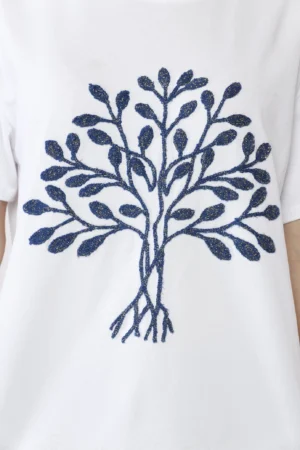 T-SHIRT casual a girocollo con albero della vita ricamato in rilievo
