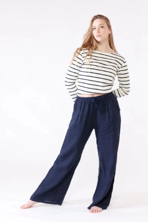 PANTALONE wide leg in fresco lino con legaccio alla cintura e comode tasche laterali ONEWORLD HYBRID