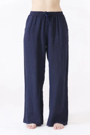 PANTALONE wide leg in fresco lino con legaccio alla cintura e comode tasche laterali
