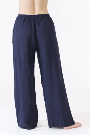 PANTALONE wide leg in fresco lino con legaccio alla cintura e comode tasche laterali