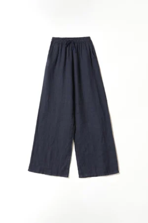 PANTALONE wide leg in fresco lino con legaccio alla cintura e comode tasche laterali