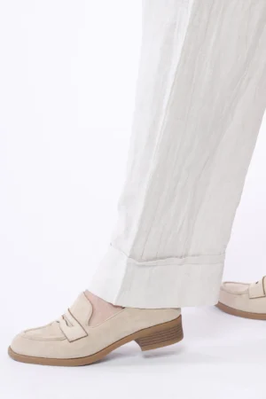 PANTALONE wide leg in puro lino con risvolto alto alla caviglia e cordino di chiusura in vita