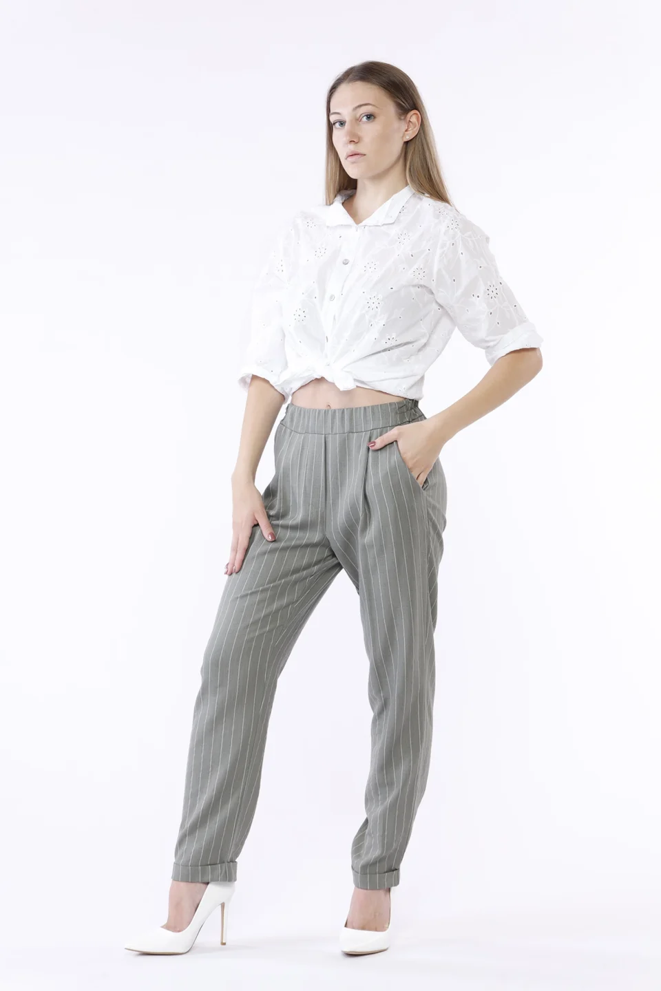 CAMICIA in fresco cotone con ricami ad occhiello ed elegante colletto alla coreana ONEWORLD HYBRID