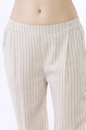 PANTALONE rigato con risvolti alle caviglie di tendenza ed elastico di chiusura in vita