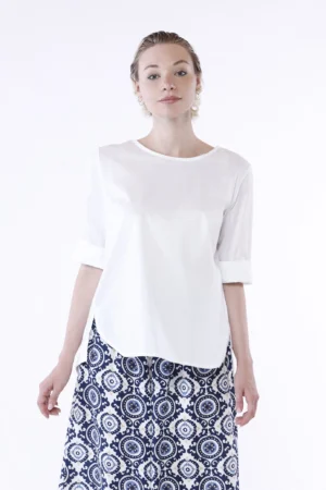 BLUSA in fresco cotone ampia con scollo a giro e maniche a kimoono
