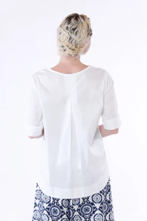 BLUSA in fresco cotone ampia con scollo a giro e maniche a kimoono