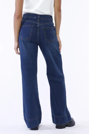 PANTALONE Jeans a palazzo con orlo alto e bottone di chiusura