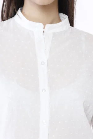 CAMICIA fresco cotone con graziosi ricami e colletto alla coreana