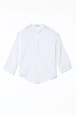 CAMICIA fresco cotone con graziosi ricami e colletto alla coreana