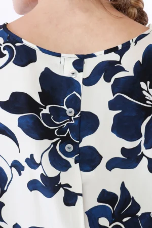 BLUSA fantasia di fiori con collo elastico arricciato e manica corta