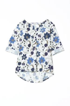 BLUSA fantasia di fiori ampia con girocollo basso tagliato sul davanti