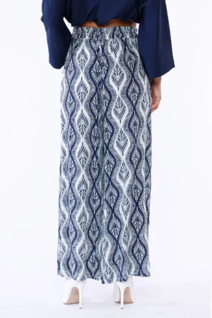 PANTALONE a palazzo con stampa a foglie asimmetriche ed elastico di chiusura in vita