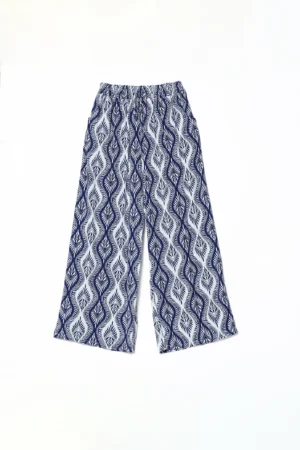 PANTALONE a palazzo con stampa a foglie asimmetriche ed elastico di chiusura in vita